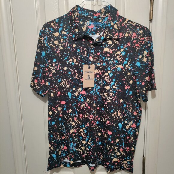 NWT Chubbies The Paint Drips M Mens Performance Polo Shirt 3 Button - Picture 1 of 7